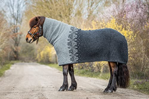 Isländer Abschwitzdecke mit Rollkragen - isländische Schurwolle (Schwarz mit graumeliertem Rollkragen)