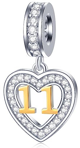 11 Jahre alt Geburtstag Charms passen Pandora Moments Armband, 18K Gold Zahl 11 Charm, 925 Sterling Silber 11th Hochzeit Jahrestag Anhänger Perlen mit CZ, Geschenke für Enkelin/Enkel
