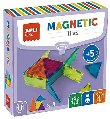 APLI Kids 19419 - Juego de construcción con 16 Piezas magnéticas Transparentes para Crear Figuras 3D| Set Niños 3+ | Juguete Educativo Steam para Creatividad y Pensamiento Espacial