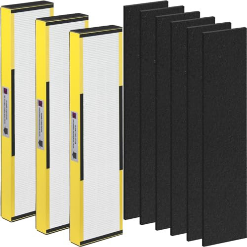 FLT5000 Combo Pack Ersatzfilter C kompatibel mit Germ-Guardian AC5000, AC5000E, AC5250PT, AC5350B, AC5350BCA, AC5350W, AC5300B Luftreiniger, 3 HEPA-Filter und 6 Vorfilter, Gelb