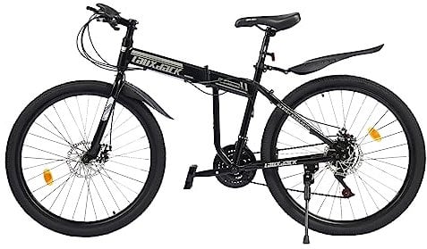 SuhoFutus Mountainbike, 26 Zoll Mountain-Faltrad Schutzblechset, Kohlenstoffstahl Fahrrad, Geeignet für Bergreisen und allgemeine Outdoor-Radfahren, Schwarz+Weiß