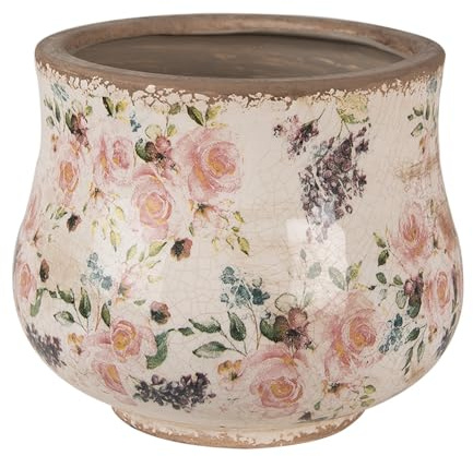 Clayre & Eef Pot de fleurs Ø 18x15 cm Beige Rose Céramique Fleurs Pot De Fleurs Intérieur