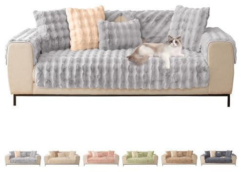ShowyLive Sofa überzug Sofabezug 3/2/1/4 Sitzer Ecksofa L Form Sofaüberwurf Super Weiche Dicke Flauschige Couch Bezug Sofaschoner rutschfest Hund Katze (Hellgrau, 90 * 240 cm)