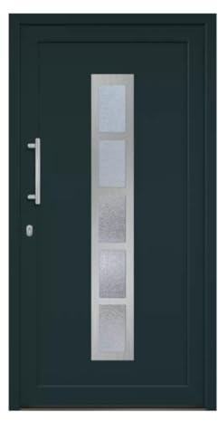 HORI Haustür Eingangstür Komplettset – Robuste Hauseingangstür mit moderner Optik, hoher Wärmedämmung & Sicherheit, Farbe: anthrazit (innen weiß) - DIN links - Modell: Frame - 210 x 100 cm