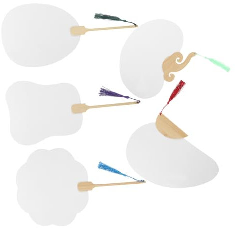 DECHOUS DIY Drawing Round Fans 5pcs Chinese Paper Fans Blank Hand Fans Graffiti Art Design Random