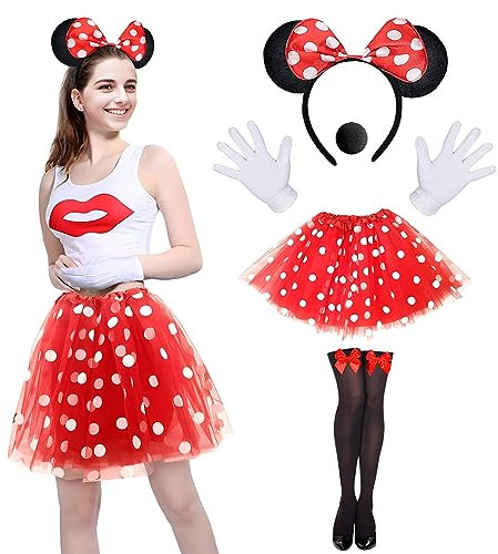 Amycute Minnie Mouse Costume Adult Kids Minne Tutu Dress Polka Dots Tutu Dress Women Girls Christmas Halloween Fancy Dress