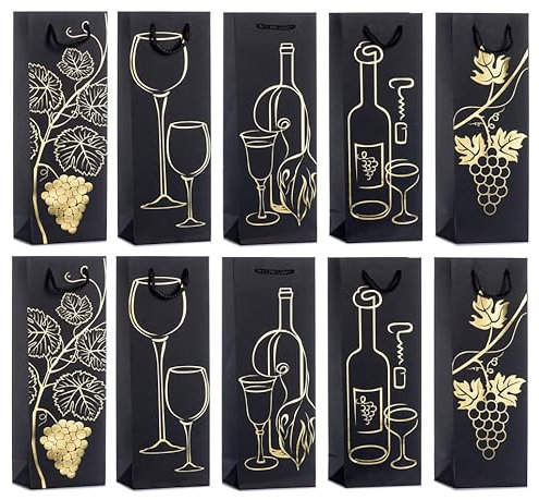 Laro Premium-Line Grosse Sekt Weinflaschentüten Geschenktaschen Flaschentüten für Wein 10-100 Stk Schwarz, Anzahl:10, Muster Tüten:Schlicht
