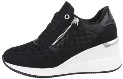 Ital Design Damen Low-Top Sneaker mit Schnürung und Keilabsatz, runde Spitze, Schwarz, Gr. 37