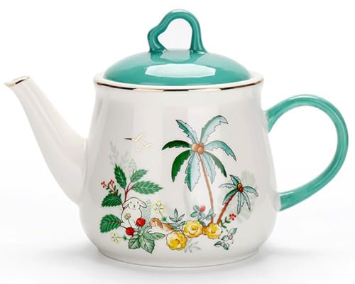 Eplze Service à thé en porcelaine - Série lapin et cocotier, théière de 680,4 g (théière)