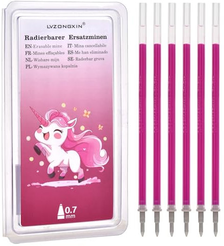 LVZONGXIN Ersatzminen, Kompatibel Mit Legami, [ Blau, 12er], Spitze 0,7mm,Höhe 13 cm, Radierbare Tintenrolle (Rosa, 6)