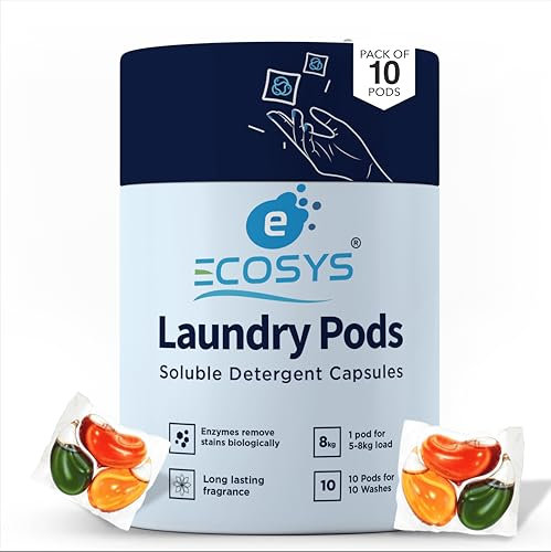 Ecosys 5-in-1 Dissolvable Magic Laundry Pods for 10 washes: Bio Enzymes Infused, Tough Stain Fighter for Top & Front Load with Floral Aroma,1 Pod = 1 Wash for 5-7kg