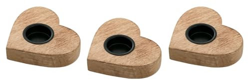 Teelichthalter 3er Set Kerzenständer Teelichter 12x11cm Herzilein Kerzenhalter Mangoholz