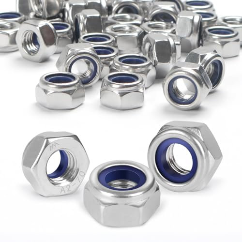 FOMGIIN Tuercas Autoblocantes Hexagonales M12, 10 Piezas Tuercas de Nylon DIN 985, Autobloqueo Antideslizante Tuerca de Bloqueo de Acero Inoxidable A2 V2A, para Tornillos Roscados Pernos