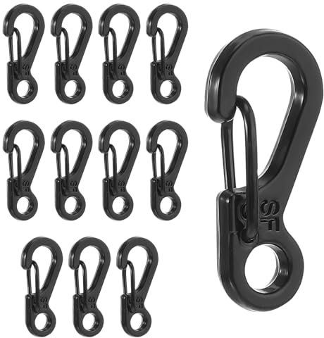 Molain Set di Moschettoni in Metallo - 12 Piccoli Moschettoni per Anelli da Campeggio, Ganci Leggeri (Nero)