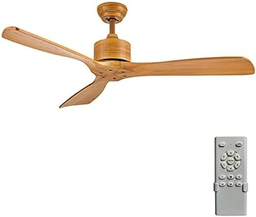 Retro-Deckenventilator aus massivem Holz, kein Licht, 6-Gang-DC-Motor-Deckenventilator für den Innen- und Außenbereich, mit Timer-Fernbedienung, Holzfarbe, 52 Zoll/132 cm