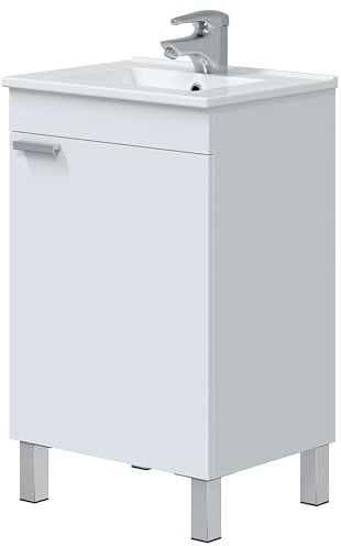 Miroytengo Mueble de Baño 50 cm Atenea con Patas Armario 1 Puerta Abatible Color Blanco Brillo (Sin Lavabo)