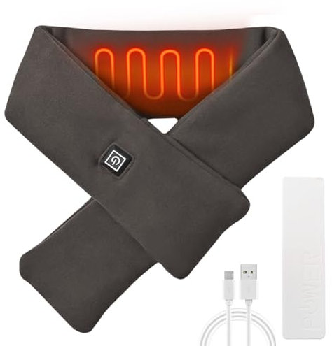 WIYETY USB Beheizter Schal: Winddichter Heizschal Waschbar, Unisex Soft Nackenwärmer mit 3 Stufen Einstellbarer Temperatur für Winter Draußen Drinnen Wärmeschal, Grau