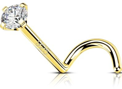 OUFER 20G Silber 925 Nasenpiercing L/S-förmig Nostril Piercing Ring 7mm Nasenpiercing Stecker Gold Nasenpiercing Schmuck Klar CZ Piercing Nase Nasenstecker (S-förmig)