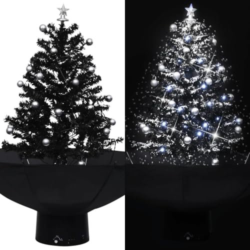 albero di natale,albero di natale 210 cm,albero di natale slim,Albero di Natale con Nevicata e Base ad Ombrello Nero 75 cm PVCIdeale per patii, salotti, dove è necessario