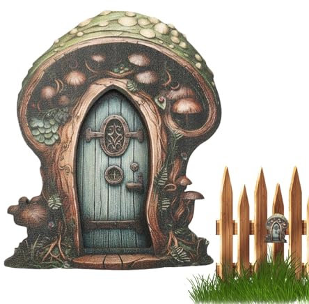 Generisch Puerta de hadas, puerta de duende de madera - Atril de jardín de hadas, escultura de jardín para interior exterior, jardín, tronco de árbol, casa de hadas