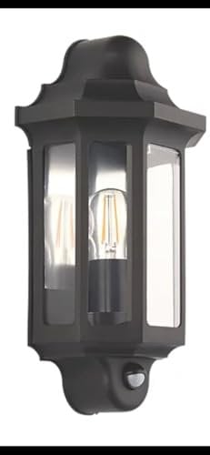 Kraftz Outdoor Half Lantern Wall Light with PIR Movement Sensor Black IP44 LED Security