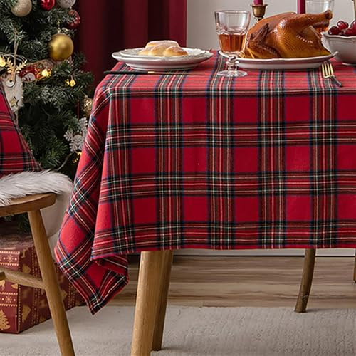 Heavyoff Rechteckige Tischdecke Weihnachten Tischdecke Vintage Karierte | Weihnachts Party Küche Hochzeit Tischtuch Dekoration, Rot, 60x60cm