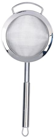 Restaurantware 11.5 in Stainless Steel Fine Mesh Strainer - German Standard Sieve Sifter with Ergonomic Handle, Dishwasher Safe - Reinforced Metal Food Strainer for Quinoa, Soup, Sauce, Baking
