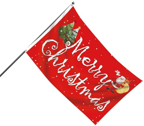 Bandera de Feliz Navidad - Bandera colgante de poliéster navideño, pancarta de Feliz Navidad de doble cara | Banderas de invierno al aire libre rojas y blancas, bandera de jardín festiva duradera, pan