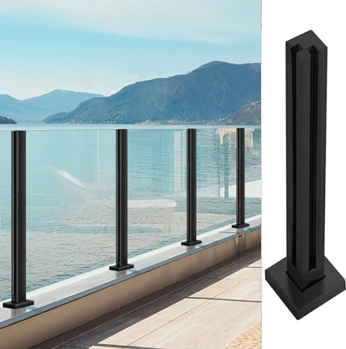 Sistema di ringhiera per scale in acciaio inossidabile con morsetto in vetro e gomme, balaustra in metallo nero per vetro temperato da 10 12 mm (65 cm/25,5 pollici)