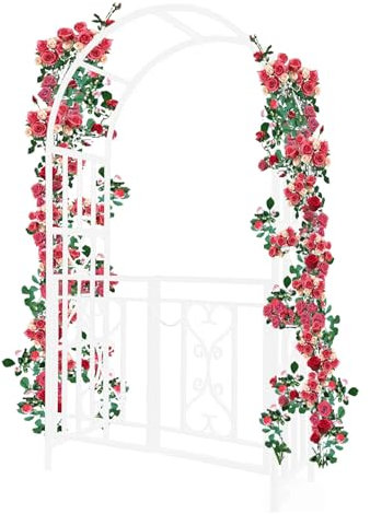Rosen-Gartenbogen aus Metall für den Außenbereich, Hochzeit, Kletterpflanzen, stark, 110 x 50 x 210 cm, wetterbeständig und stilvoll, perfekt für Terrasse, Hinterhof und Innendekoration, cremefarben