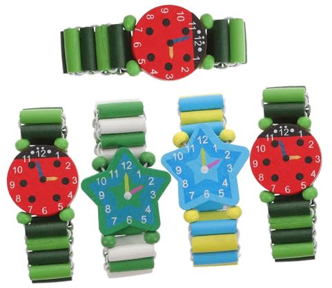GAROZATION 5st Cartoon-uhr Aus Holz Kognitives Spielzeug Für Kinder Kreative Kinderarmbanduhr Lernspielzeug Für Kleinkinder Kinderuhr Uhren Für Kinder Lernspielzeug Für Kinder Hölzern