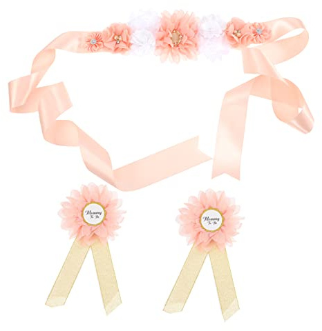 TINEASUR Schwangerschaftsfotorequisiten Schärpe und Ansteckblume für Werdende Mütter und Väter Babyparty-zubehör mit Blumenmuster