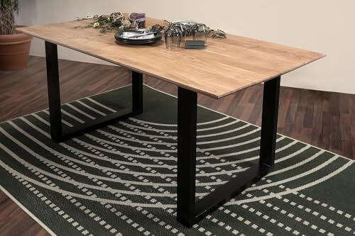 SAM Esstisch 120x80 cm Atlanta, Akazienholz massiv + naturfarben, Esszimmertisch mit Schweizer Kante, U-Metallgestell Schwarz, massiver Holztisch, Tischplatte 26mm