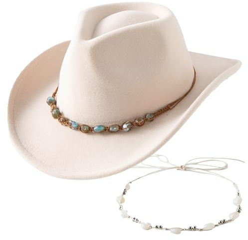 Jastore Western Cowboy Hat for Kids Girl Boy Classic Fedora Hat Felt Cowgirls Hats with Two Decorative Bands (US, Age, 6 Years, 12 Years, Beige)