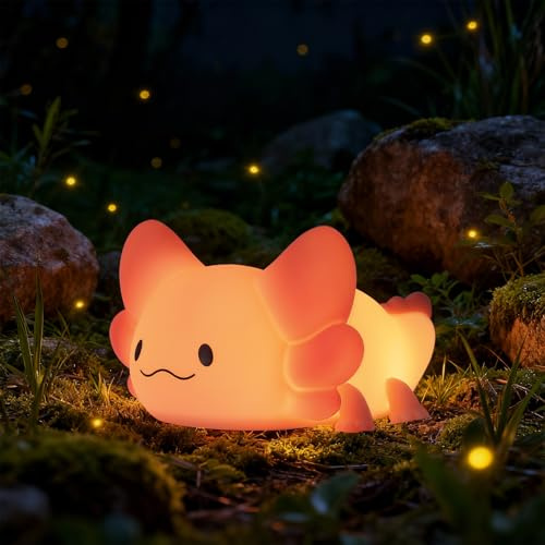ZKLiLi Axolotl Nachtlicht für Kinder, knautschig, niedliche Lampe, dimmbar, Kinder-Nachtlicht mit Timer und 16 Farben, wiederaufladbar, für Schlafzimmer, intelligente LED-Nachttischlampen, Kleinkinder