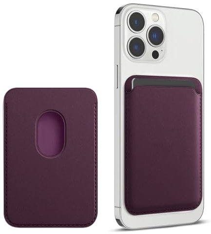 EIROVYA Magnetic Wallet für Handy,Magsafe Wallet,Premium Vegan Leder Telefon Brieftasche,Kompatibel mit iPhone 15 14 13 12 Serie,Apple Wallet,Kartenhalter - Brombeere 