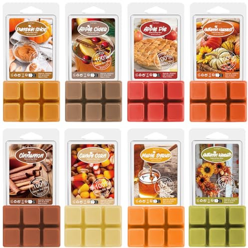 SoulOrigin Autumn Scented wax Melts, Scented Soy Wax Cubes Set Multiple Flavors For Wax Warmer-Apple Cider, Candy Corn, Pumpkin Spice, Apple Pie, Autumn Harvest, Cinnamon,and Maple Syrup, 8x2.5oz