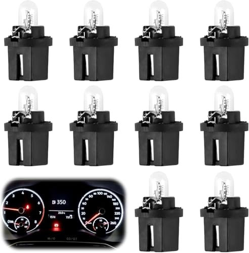 coalwop 10 Stück 12V 2W T5 B8.5D Glühbirne Armaturenbrett – Light Bulb Dashboard ABS-Material, 30mA Stromverbrauch, Vibrationdicht, Gelbe Beleuchtung für Tacho/Innenbeleuchtung