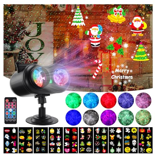 HAKUTA Halloween Christmas Laser Projector Lights 3-in-1 Wave Ocean Effect LED Projector with 10 Slides/80 HD Patterns for Christmas, New Year, Birthday, Halloween, Thanksgiving Décor