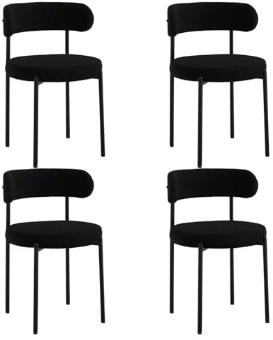 EGOONM 4er Set Mid Century Modern Esszimmerstühle (Teddy-Stoff), Gepolsterte Küchenstühle mit Schwarzen Metallbeinen für Esszimmer, Wohnzimmer, Schlafzimmer, etc. (Schwarz)