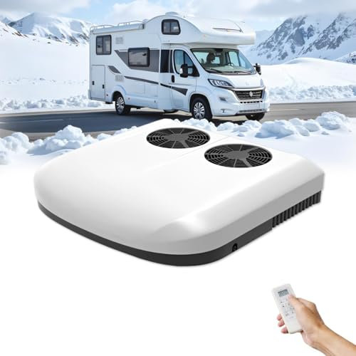 RVUEM Aire Acondicionado CC De 8500 BTU para Autocaravana, Aire Acondicionado De Techo De 12 V para Caravanas, Ultra Silencioso, RefrigeracióN Bajo Consumo, para Remolques, Furgonetas Camper