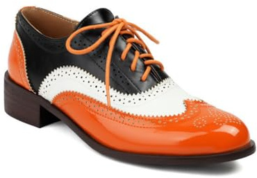 Scarpe Oxford Brogue in Pelle Verniciata da Donna Allacciare Vintage Brogues Tacco A Blocco Basso Scarpe Casual,Arancia,40 EU