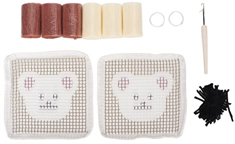 Pssopp Latch Hook Kit, Craft Tool with Lovely Bear Design, DIY Coasters for Home Decoration and Ideas
