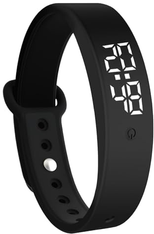 HOMTRAK Vibrating Alarm Reminder Wristband Silent Watch for Heavy Sleepers, 6 Vibration Alarms with Temperature Monitoring, Quiet Wake Up Alarm Wristband for Partners Deaf Adults Newborn Care, Black