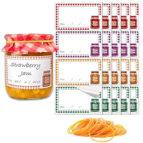 64 PCS Jam Jar Doilies Paper Set, Red Vintage Paper Doilies, Rubber Bands, Jam Jar Labels for Canning, Preserves, Wedding, Party, Crafts