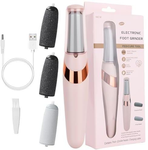 nilic Electric Foot File Hard Skin Remover Portable Callus Remover for Feet | Rechargeable Pedicure Tools with Four Brush Heads for Heels, Removes Dry Skin Calluses for Smoother Feet