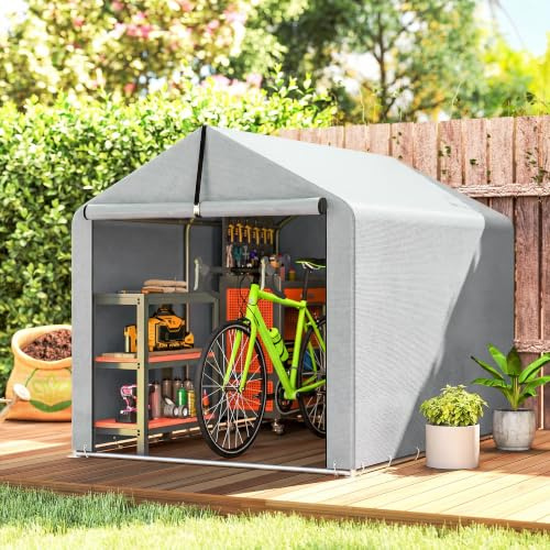 Outsunny Carpa de Jardín Exterior para Bicicletas 1,6x2,2x1,6 m Gris | Herramientas, Cobertizo Exterior, Marco de Acero Galvanizado, Puerta Enrollable, Impermeable, Anti-UV, Garaje Portátil