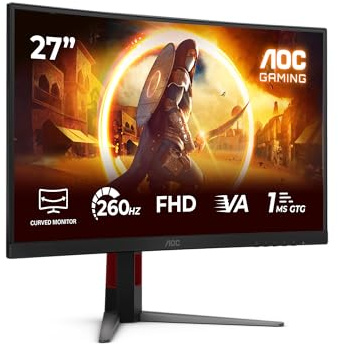 AOC Gaming Monitor C27G4Z2 27 pollici Curvo 1920x1080, FHD, 260Hz, Fast VA Panel, 1ms GtG, Height Adjustment, (HDMI2x 2.0 DP 1x 1.4) HDR10, FreeSync Premium, Nero