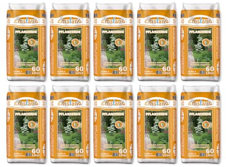 10x Emsland Pflanzerde, Universalerde 60 L, nährstoffreiche Blumenerde, Pflanzsubstrat, für Garten, Balkon, Blumen, Pflanzen