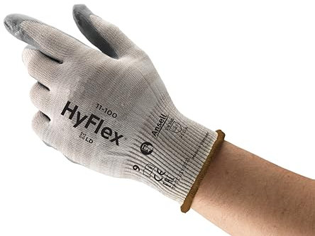 Ansell HyFlex 11-100 Mehrzweck-Arbeitshandschuhe mit Ionic Mikrobenschutztechnologie, Ganztägiger Komfort, Touchscreen Kompatibel, Waschbar, Größe XL (12 Paar)
